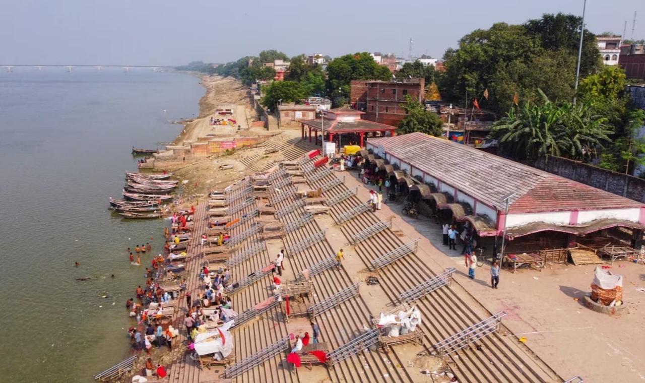 Ramrekha Ghat aerial view with steps - Buxar